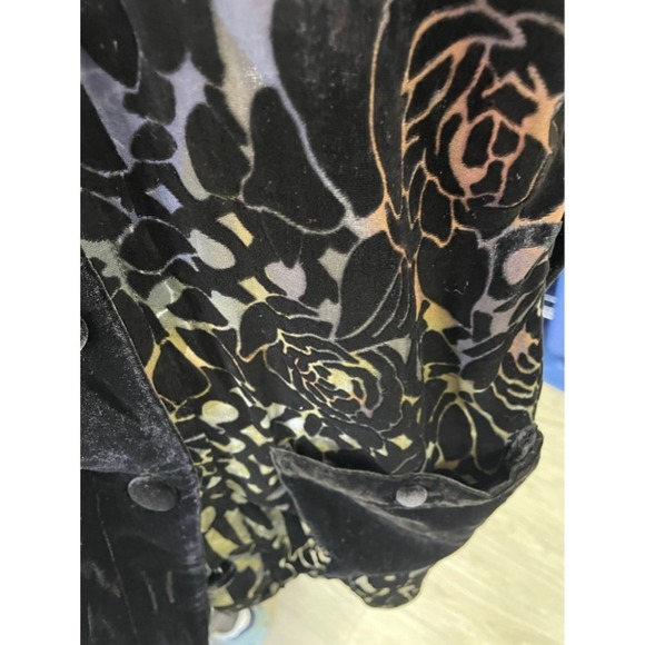 Vintage Anis A Black Velvet Top Shirt Size‎ Small Dark Sheer Silk Button Front - Picture 5 of 5